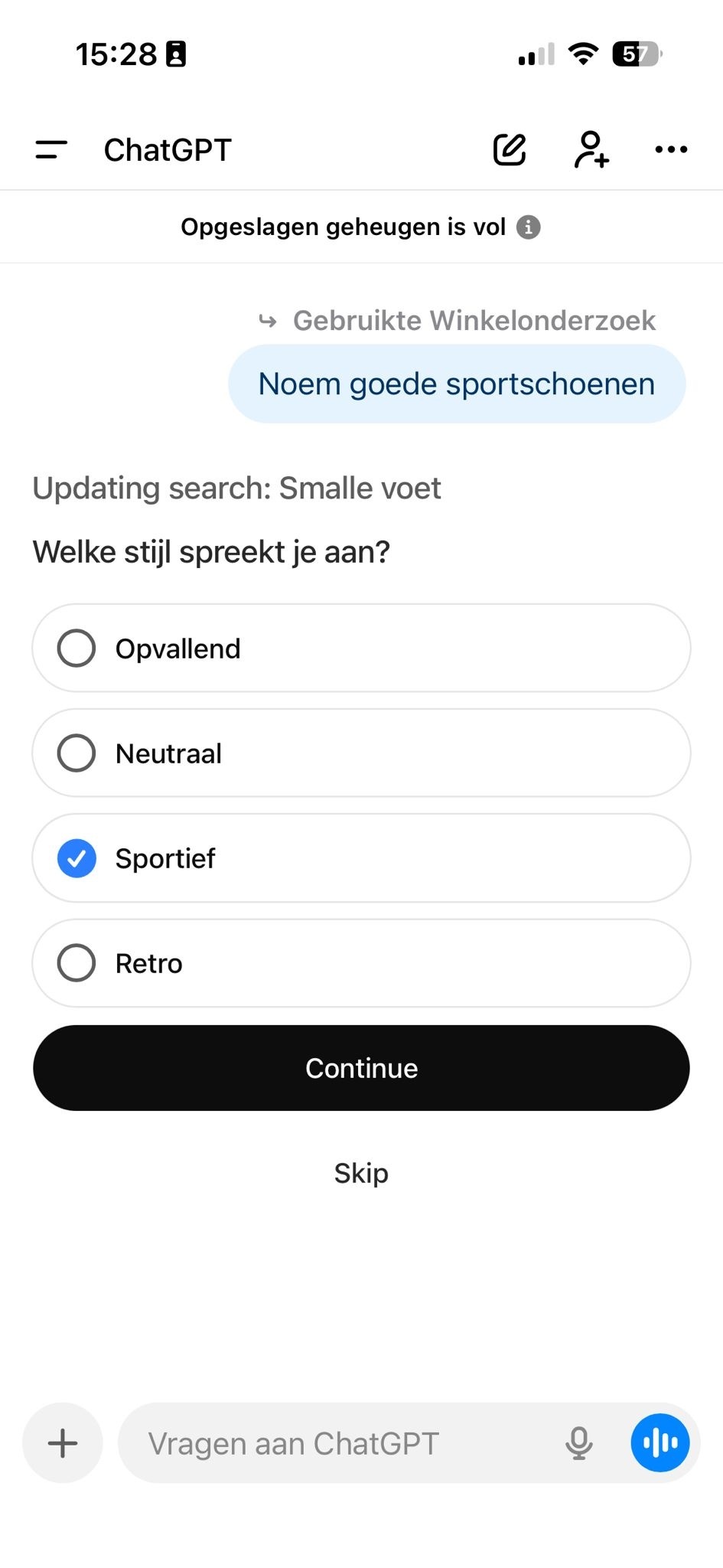 Screenshot van een chat met ChatGPT