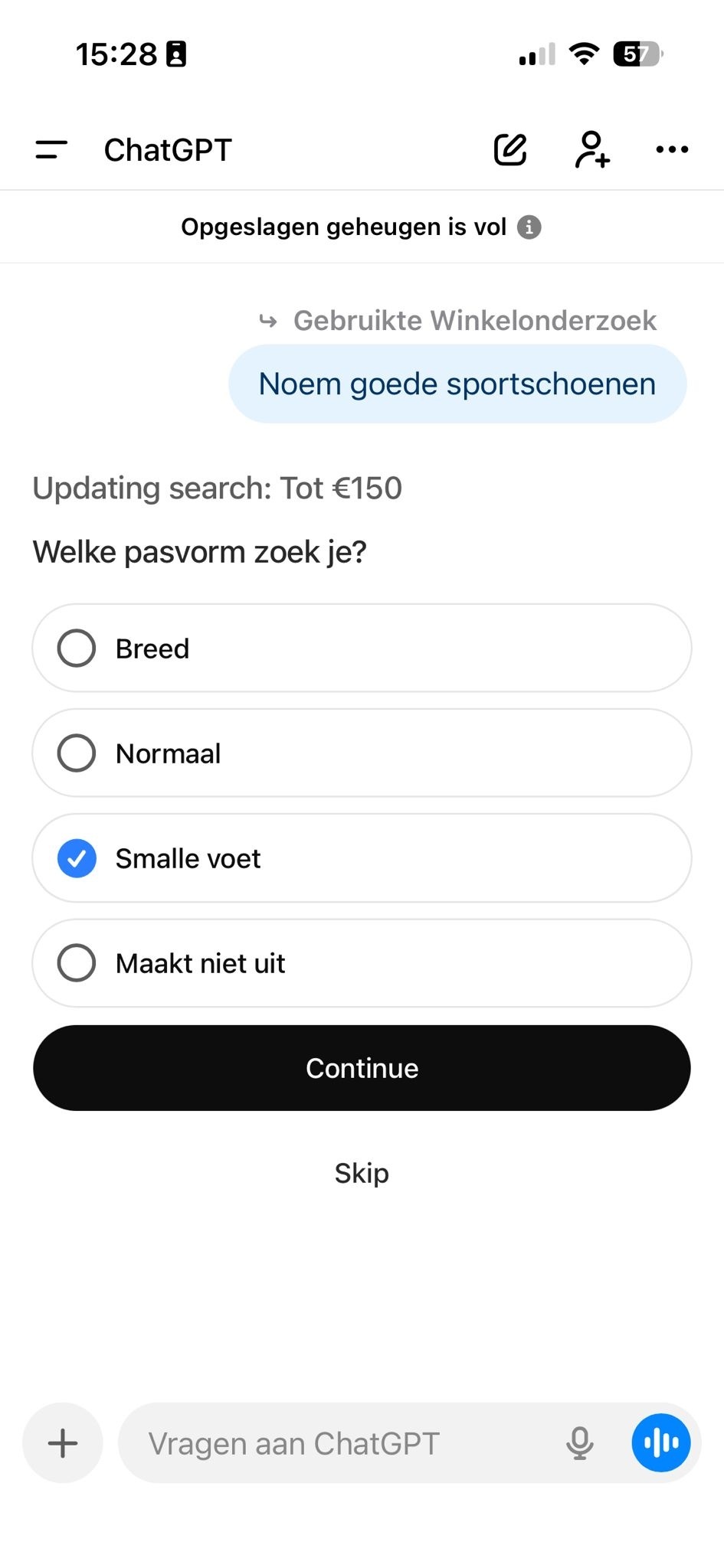 Screenshot van een chat met ChatGPT