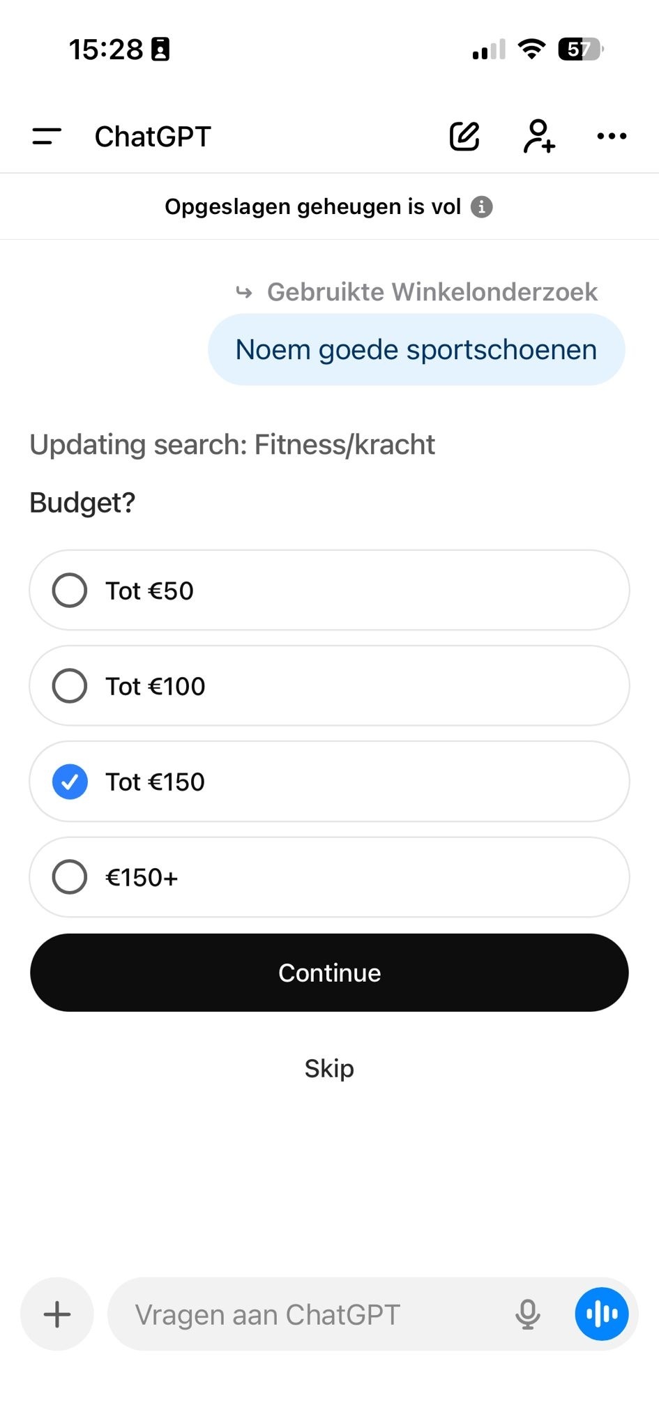 Screenshot van een chat met ChatGPT